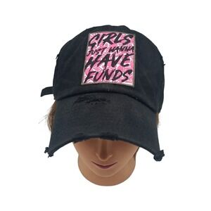 KBETHOS VTG GIRLS‎ Just Wanna HAVE FUNDS Patch Distressed Baseball Cap Black Hat